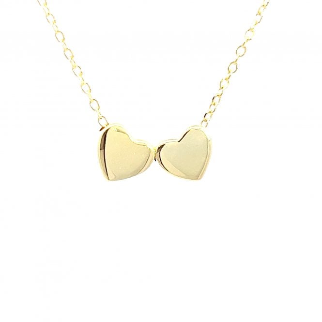 Faith Yellow Gold Sterling Silver  Engravable Plain Double Heart Necklace 1.5 x 0.7cm, 16-18