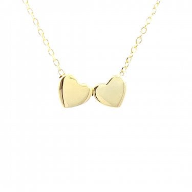 Faith Yellow Gold Sterling Silver Engravable Plain Double Heart Necklace 1.5 x 0.7cm, 16-18"