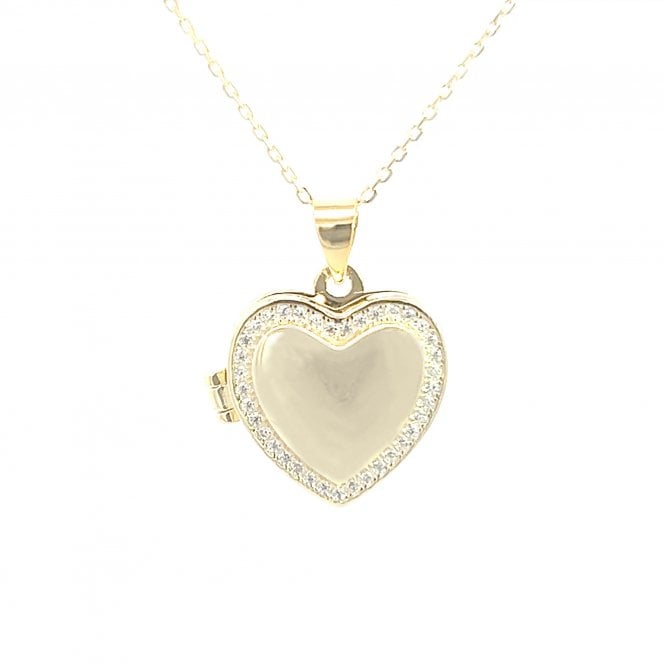 Faith Yellow Gold Sterling Silver Faith Sterling Silver Yellow Gold Plain Heart with Stone Set Edge Locket 16 x 16mm, 16-18