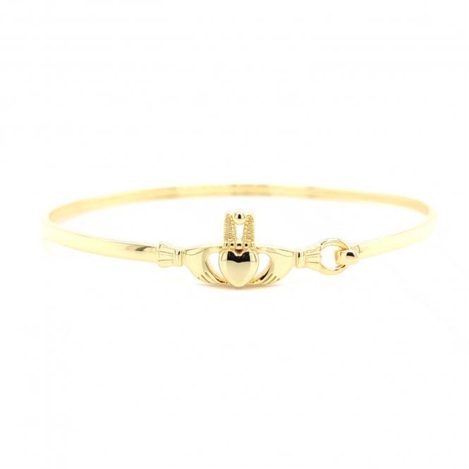Faith Yellow Gold Sterling Silver Faith Yellow Gold Solid Sterling Silver Plain Claddagh Bangle 2.5 x 1cm, 6 x 5.5cm