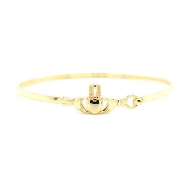 Faith Yellow Gold Solid Sterling Silver Plain Claddagh Bangle 2.5 x 1cm, 6 x 5.5cm
