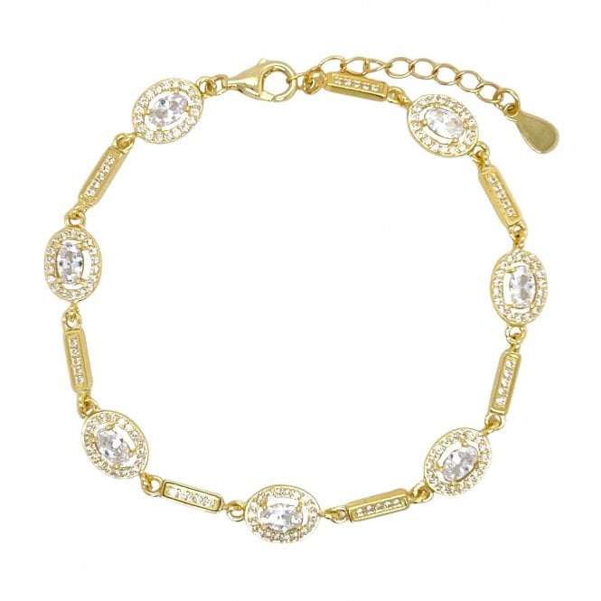 Faith Yellow Gold Sterling Silver Faith Yellow Gold Sterlng Silver CZ Oval Halo & CZ Bar Link Bracelet 0.9cm x 0.7cm, 17.5-21.5cm