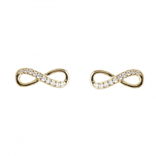 Faith Yellow Gold Sterling Silver  Half CZ Half Plain Infinity Stud Earrings 0.4 x 1.2cm 