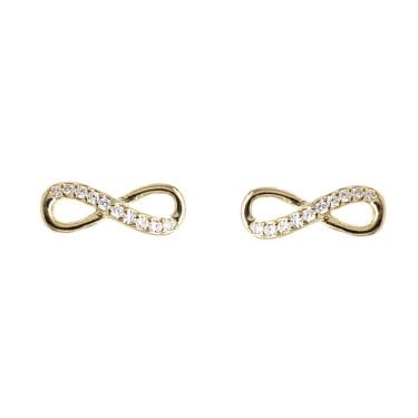 Faith Yellow Gold Sterling Silver Half CZ Half Plain Infinity Stud Earrings 0.4 x 1.2cm 