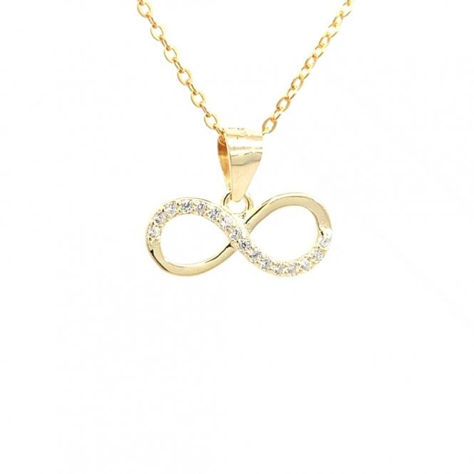 Faith Yellow Gold Sterling Silver  Half CZ Infinity Necklace 1.6 x 0.7cm, 16-18