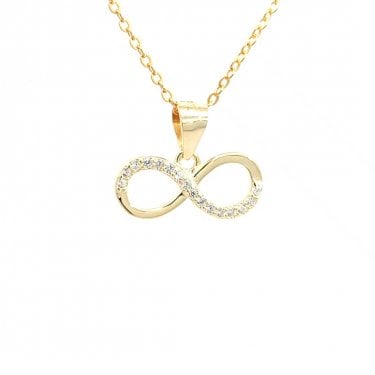 Faith Yellow Gold Sterling Silver Half CZ Infinity Necklace 1.6 x 0.7cm, 16-18"