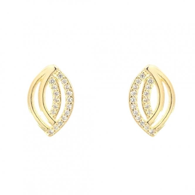 Faith Yellow Gold Sterling Silver  Half Plain Half CZ Double Teardrop Drop Earrings 0.8 x 1.3cm