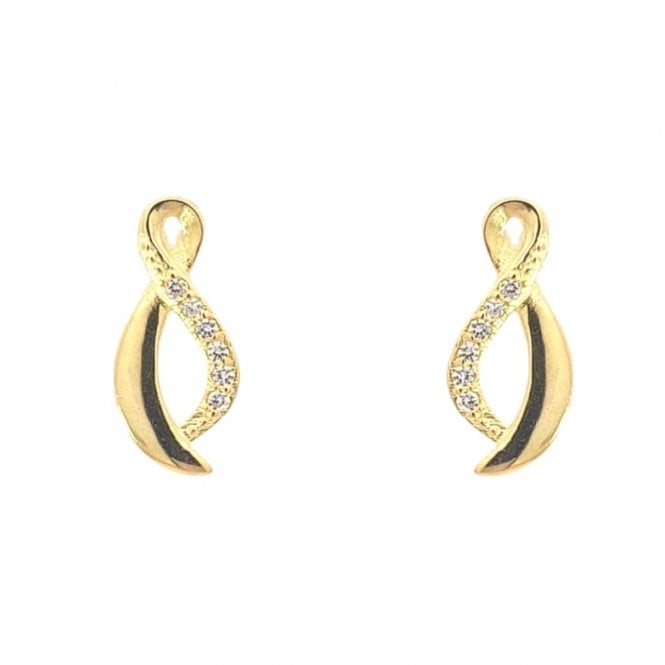 Faith Yellow Gold Sterling Silver  Half Plain Half CZ Figure of Eight Drop Earrings 0.6 x 1.4cm