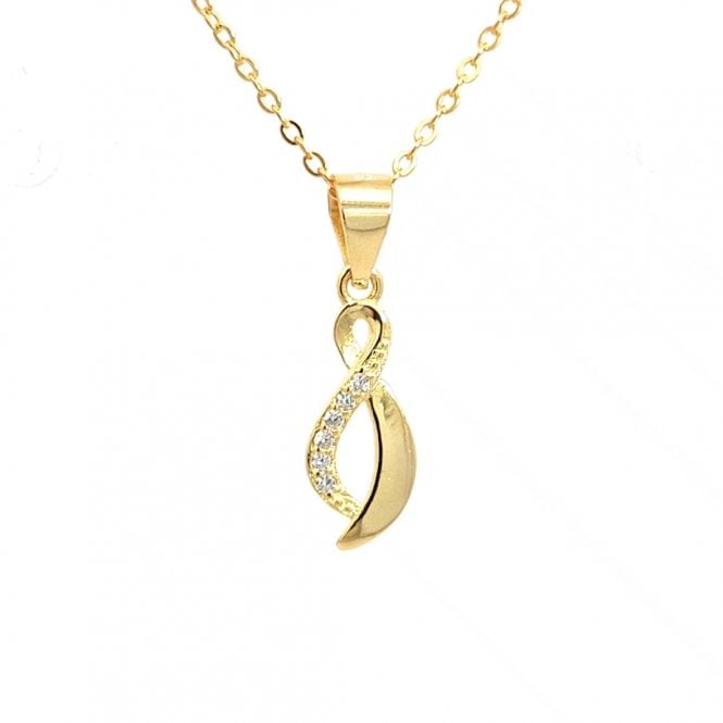 Faith Yellow Gold Sterling Silver  Half Plain Half CZ Figure of Eight Necklace 0.6 x 1.4cm, 16-18