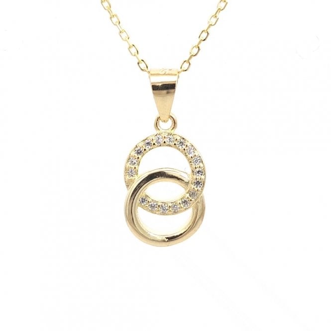 Faith Yellow Gold Sterling Silver  Interlocking Plain Circle with CZ Circle Necklace 1 x 1.4cm, 16-18