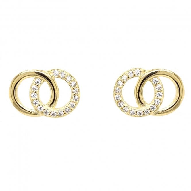 Faith Yellow Gold Sterling Silver  Interlocking Plain Circle with CZ Circle Stud Earrings 1.1 x 0.8cm 