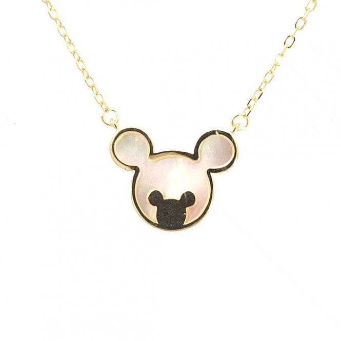 Faith Yellow Gold Sterling Silver  Mickey Mouse Outline with Mother of Pearl & Small Mickey Mouse Necklace 1.5 x 1.2cm, 16-18