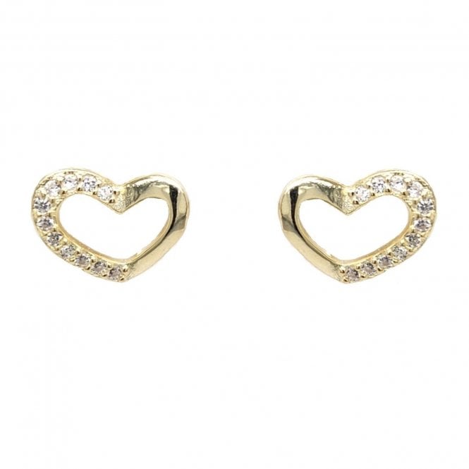 Faith Yellow Gold Sterling Silver  Open CZ Heart Stud Earrings 1 x 0.8cm 