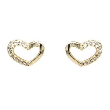 Faith Yellow Gold Sterling Silver Open CZ Heart Stud Earrings 1 x 0.8cm 