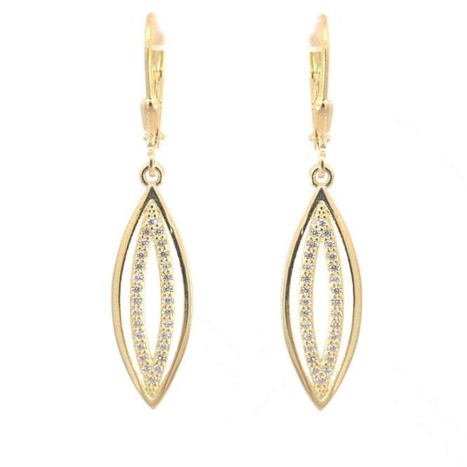 Faith Yellow Gold Sterling Silver  Open CZ Marquise & Plain Surround Drop Earrings 0.9 x 3.3cm