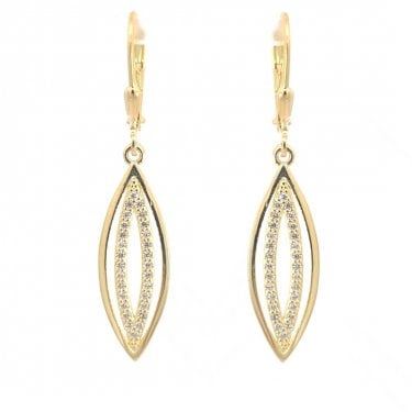 Faith Yellow Gold Sterling Silver Open CZ Marquise & Plain Surround Drop Earrings 0.9 x 3.3cm