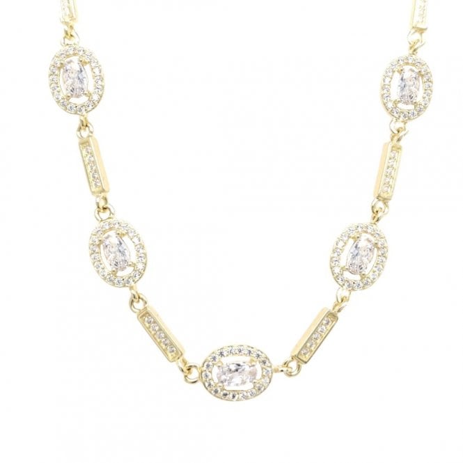 Faith Yellow Gold Sterling Silver  Oval Halo & CZ Bar Necklace 0.7cm, 16-18
