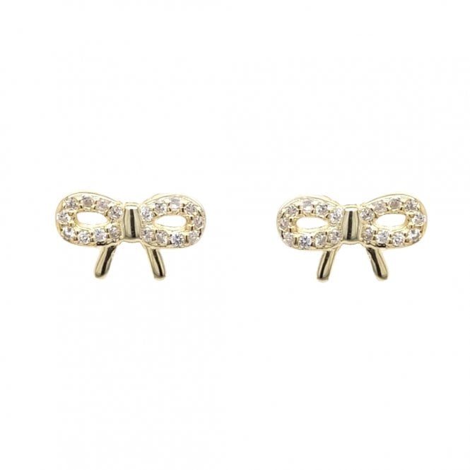 Faith Yellow Gold Sterling Silver  Part CZ Bow Stud Earrings 1 x 0.7cm