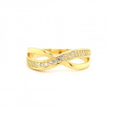 Faith Yellow Gold Sterling Silver Part CZ Open Crossover Ring