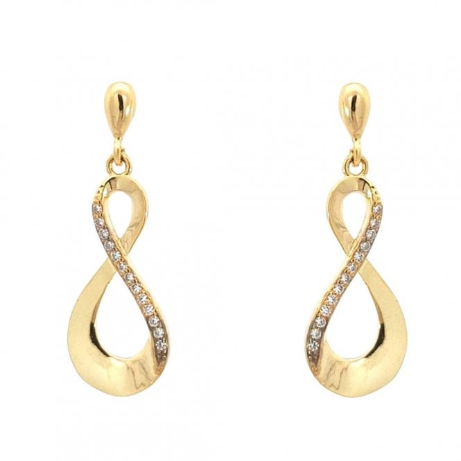 Faith Yellow Gold Sterling Silver  Part CZ Part Plain Infinity Drop Earrings 1.1 x 3cm