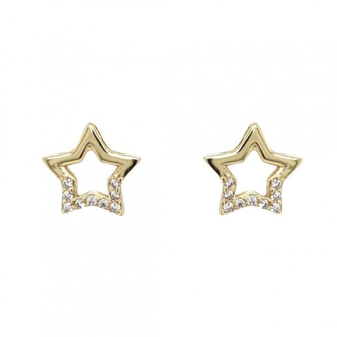 Faith Yellow Gold Sterling Silver  Part CZ Star Stud Earrings 0.9 x 0.9cm