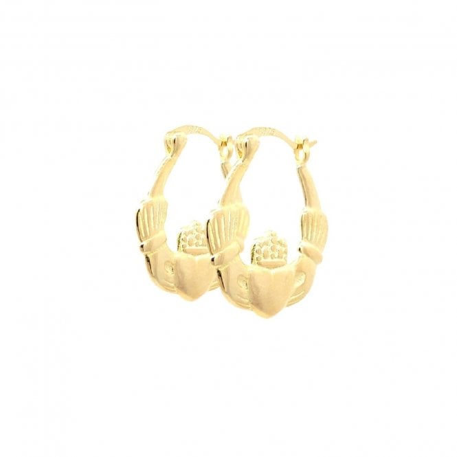 Faith Yellow Gold Sterling Silver  Plain Claddagh Hoop Earrings 15mm