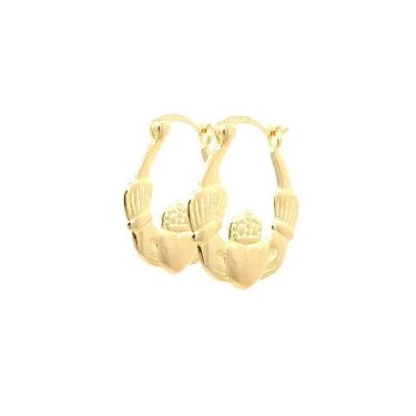 Faith Yellow Gold Sterling Silver Plain Claddagh Hoop Earrings 15mm