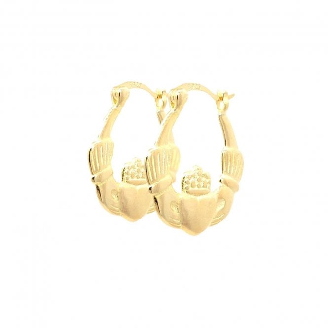 Faith Yellow Gold Sterling Silver  Plain Claddagh Hoop Earrings 18mm
