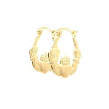 Faith Yellow Gold Sterling Silver Plain Claddagh Hoop Earrings 18mm