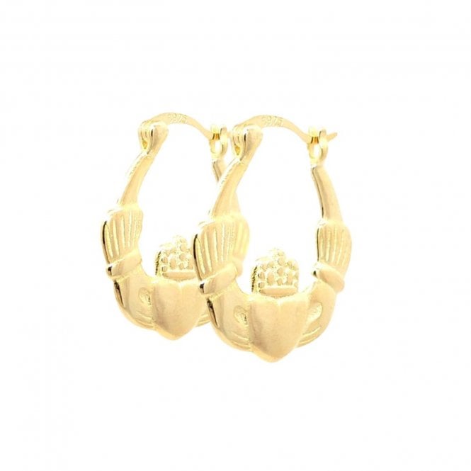 Faith Yellow Gold Sterling Silver  Plain Claddagh Hoop Earrings 20mm