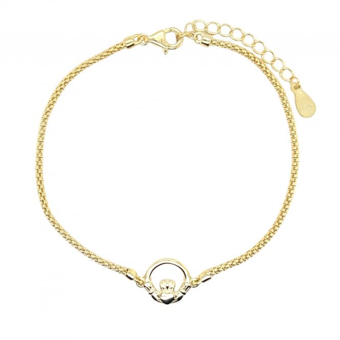 Faith Yellow Gold Sterling Silver  Plain Claddagh Rope Chain Bracelet 1 x 1cm, 16cm + 3cm