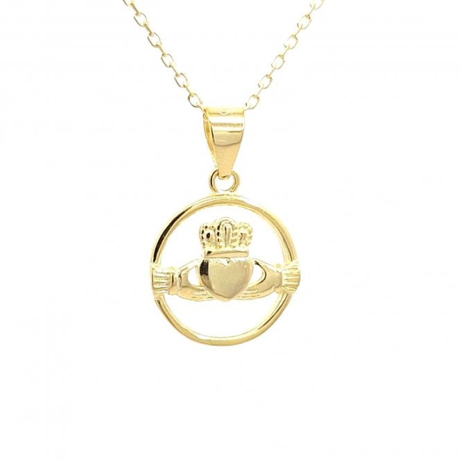 Faith Yellow Gold Sterling Silver  Plain Claddagh within Circle Necklace 1.3 x 1.3cm, 16-18