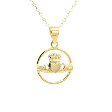 Faith Yellow Gold Sterling Silver Plain Claddagh within Circle Necklace 1.3 x 1.3cm, 16-18"