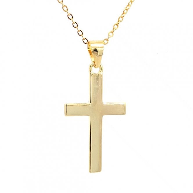 Faith Yellow Gold Sterling Silver  Plain Cross Necklace 1.5 x 2.3cm, 16-18