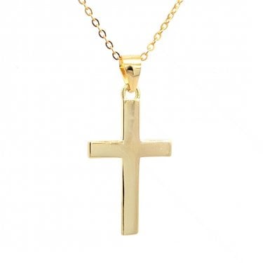 Faith Yellow Gold Sterling Silver Plain Cross Necklace 1.5 x 2.3cm, 16-18"