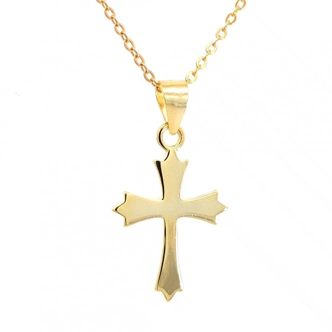 Faith Yellow Gold Sterling Silver  Plain Cross with Triple Point Edges Necklace 1.4 x 1.8cm, 16-18