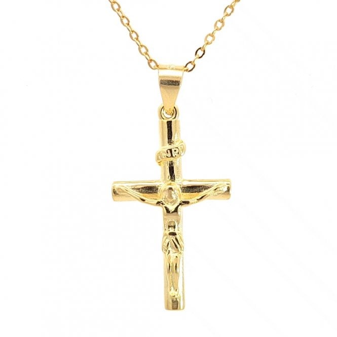 Faith Yellow Gold Sterling Silver  Plain Crucifix with Rounded Edge Necklace 1.5 x 2.4cm, 16-18