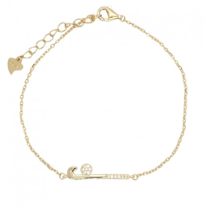 Faith Yellow Gold Sterling Silver  Plain & CZ Hockey Stick with Ball Bracelet 2 x 0.5cm, 17-20.5cm