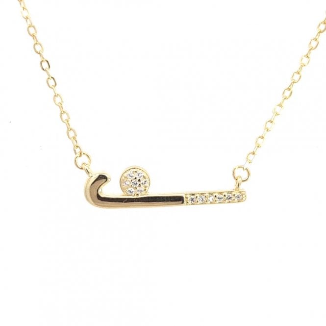 Faith Yellow Gold Sterling Silver  Plain & CZ Hockey Stick with Ball Necklace 2 x 0.5cm, 16-18