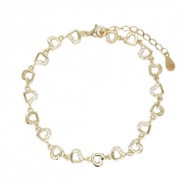 Faith Yellow Gold Sterling Silver Plain & CZ Open Heart Bracelet 0.6 x 0.5cm, 17-21cm