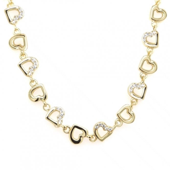 Faith Yellow Gold Sterling Silver  Plain & CZ Open Heart Necklace 0.6 x 0.5cm, 16-18