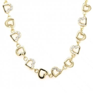 Faith Yellow Gold Sterling Silver Plain & CZ Open Heart Necklace 0.6 x 0.5cm, 16-18"