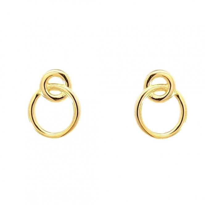 Faith Yellow Gold Sterling Silver  Plain Double Circle Drop Earrings 0.9 x 1.2cm