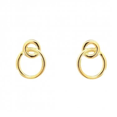Faith Yellow Gold Sterling Silver Plain Double Circle Drop Earrings 0.9 x 1.2cm