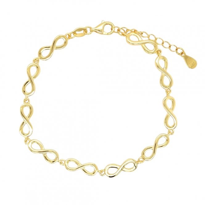 Faith Yellow Gold Sterling Silver  Plain Infinity Bracelet 0.5 x 1.2cm, 17cm + 4cm