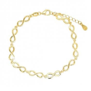 Faith Yellow Gold Sterling Silver Plain Infinity Bracelet 0.5 x 1.2cm, 17cm + 4cm