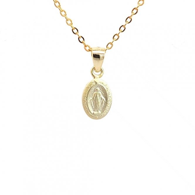 Faith Yellow Gold Sterling Silver  Plain Oval Miraculous Medal Necklace 0.6 x 0.8cm, 16-18