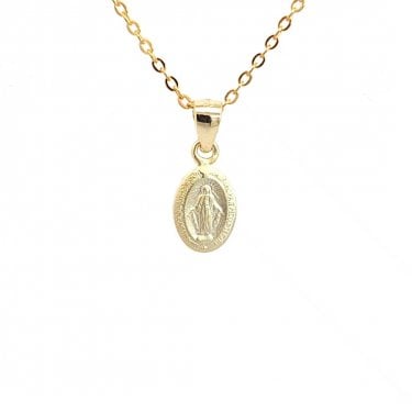 Faith Yellow Gold Sterling Silver Plain Oval Miraculous Medal Necklace 0.6 x 0.8cm, 16-18"