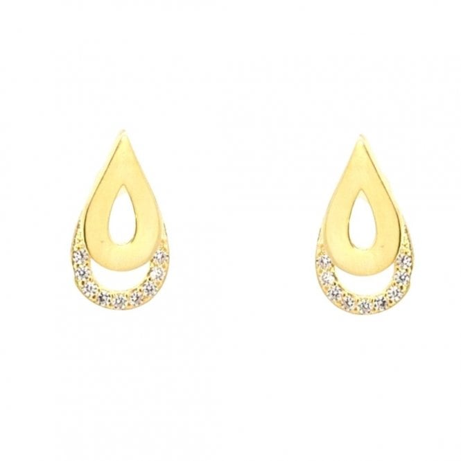 Faith Yellow Gold Sterling Silver  Plain Teardrop with CZ Shadow Drop Earrings 0.7 x 1.3cm