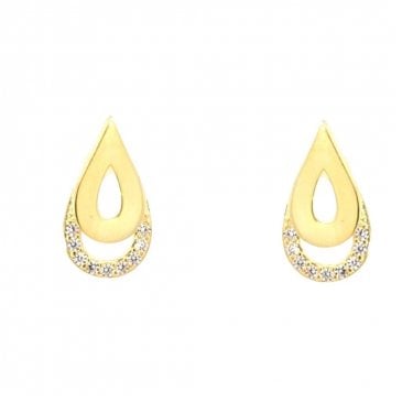 Faith Yellow Gold Sterling Silver Plain Teardrop with CZ Shadow Drop Earrings 0.7 x 1.3cm